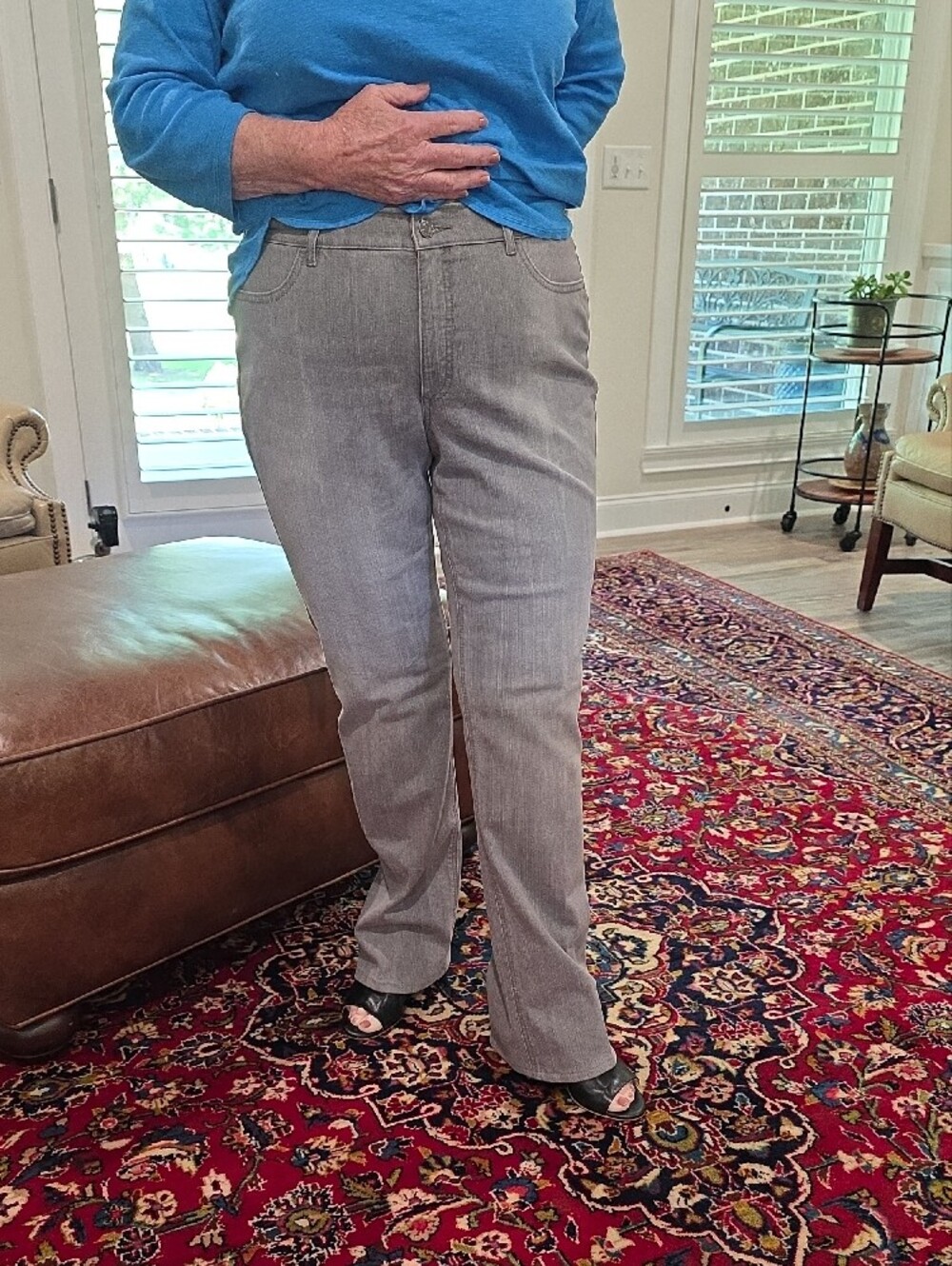 Escada Womens Gray Rhinestone Pocket Straight-Leg Jeans 14